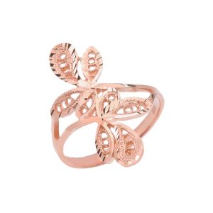 Abstract Filigree Leaf Ring in 9ct Rose Gold