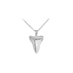 Men's Statement Shark Tooth Pendant Necklace in 9ct White Gold