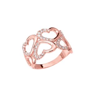 Diamond Embellished Multi Heart Ring in 9ct Rose Gold