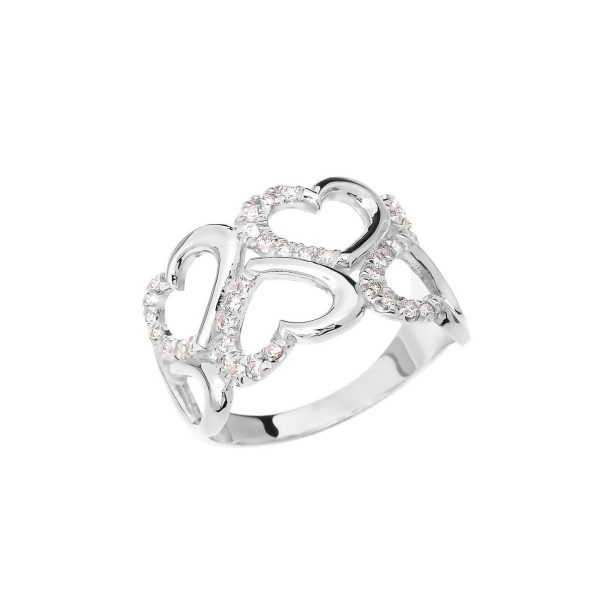 Diamond Embellished Multi Heart Ring in 9ct White Gold