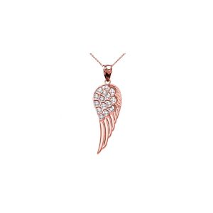 CZ Embellished Divine Angel Pendant Necklace in 9ct Rose Gold