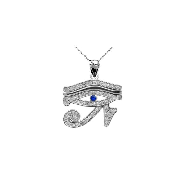 Sapphire & Diamond Eye of Horus Charm Pendant Necklace in 9ct White Gold