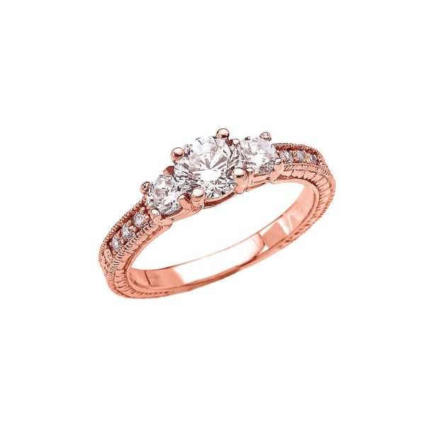 White Topaz & Diamond Trio Jazz Ring in 9ct Rose Gold