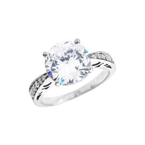 White Topaz & Diamond Ring in 9ct White Gold