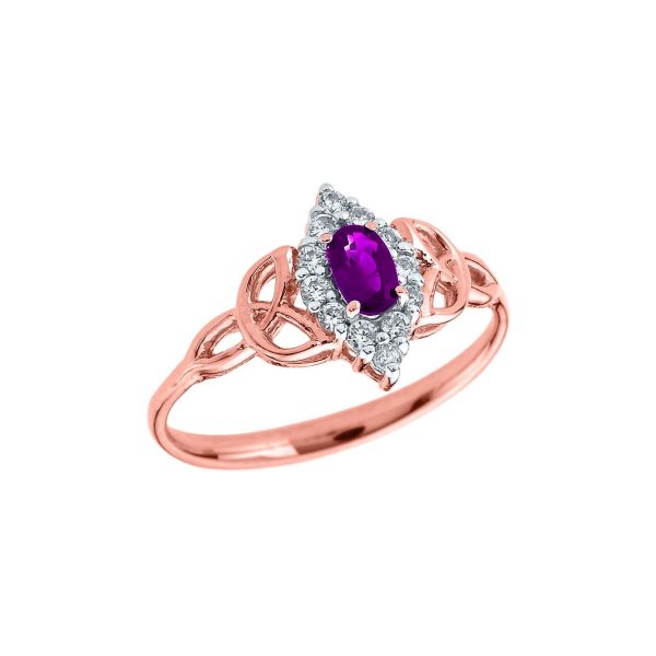 Amethyst & Diamond Vintage Trinity Knot Gemstone Ring in 9ct Rose Gold