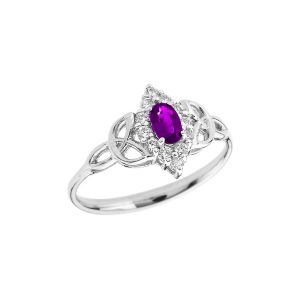 Amethyst & Diamond Vintage Trinity Knot Gemstone Ring in 9ct White Gold