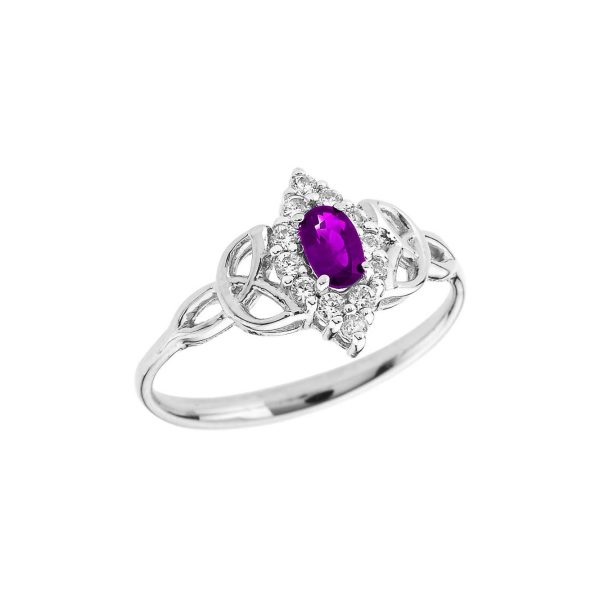 Amethyst & Diamond Vintage Trinity Knot Gemstone Ring in 9ct White Gold