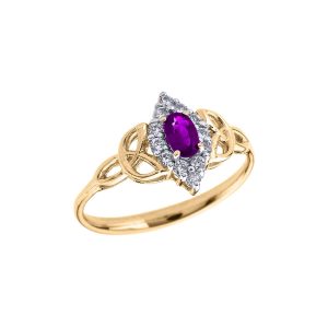 Amethyst & Diamond Vintage Trinity Knot Gemstone Ring in 9ct Gold