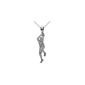 Men's Basketball Player Charm Pendant Necklace in Sterling Silver