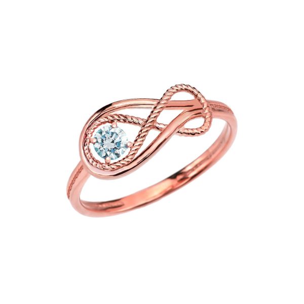 Aquamarine Rope Infinity Ring in 9ct Rose Gold