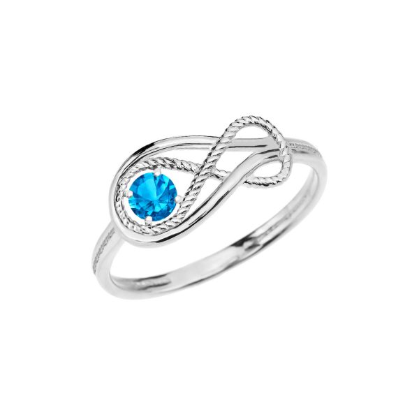 Blue Topaz Rope Infinity Ring in 9ct White Gold