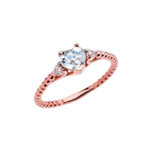 Aquamarine & White Topaz Heart Beaded Band Gemstone Ring in 9ct Rose Gold