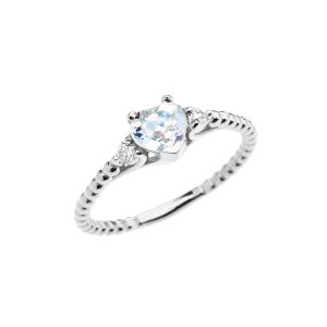 Aquamarine & White Topaz Heart Beaded Band Gemstone Ring in 9ct White Gold