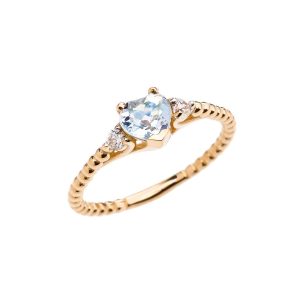 Aquamarine & White Topaz Heart Beaded Band Gemstone Ring in 9ct Gold