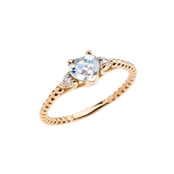 Aquamarine & White Topaz Heart Beaded Band Gemstone Ring in 9ct Gold