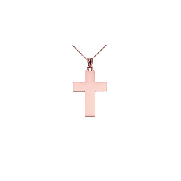 Wide Elegant Cross Pendant Necklace in 9ct Rose Gold