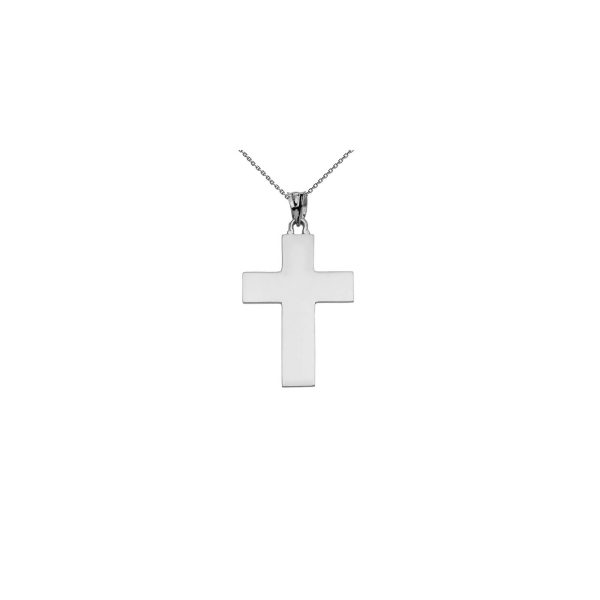 Wide Elegant Cross Pendant Necklace in 9ct White Gold