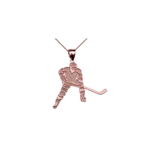 Men's Hockey Player Pendant Necklace in 9ct Rose Gold