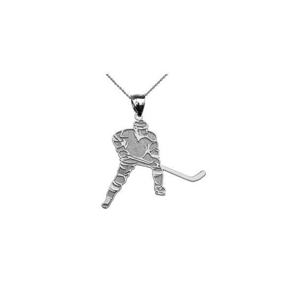 Men's Hockey Player Pendant Necklace in 9ct White Gold