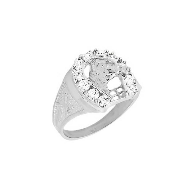 Men's White Topaz Detailed Elephant Ring in 9ct White Gold