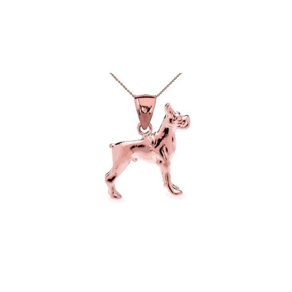 Boxer Dog Pendant Necklace in 9ct Rose Gold