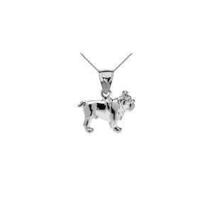 Bulldog Pendant Necklace in 9ct White Gold