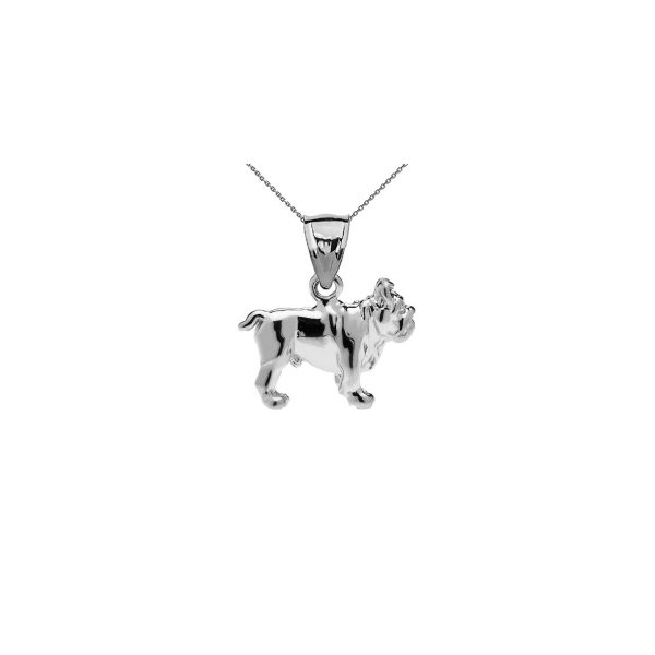 Bulldog Pendant Necklace in 9ct White Gold