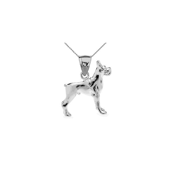 Boxer Dog Pendant Necklace in 9ct White Gold