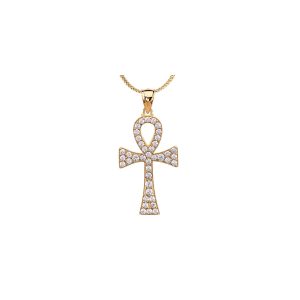 Diamond Ankh Cross Pendant Necklace in 9ct Gold