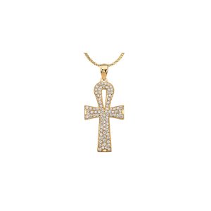 CZ Ankh Cross Pendant Necklace in 9ct Gold