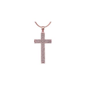 CZ Embellished Cross Pendant Necklace in 9ct Rose Gold