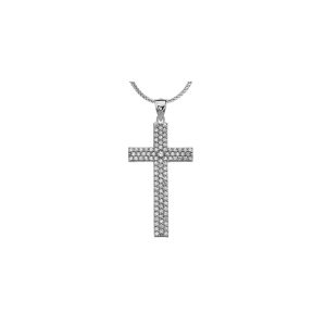 CZ Embellished Cross Pendant Necklace in 9ct White Gold