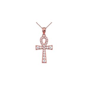 Diamond Ankh Cross Pendant Necklace in 9ct Rose Gold