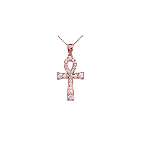 Diamond Ankh Cross Pendant Necklace in 9ct Rose Gold