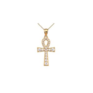 Diamond Ankh Cross Pendant Necklace in 9ct Gold