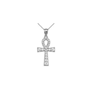 Diamond Ankh Cross Pendant Necklace in 9ct White Gold