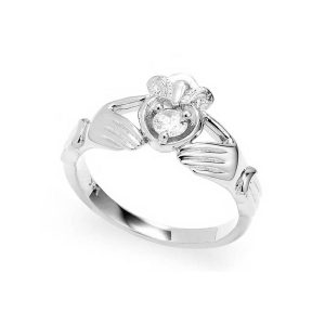 Diamond Claddagh Crown Heart Ring, 0.16 ct in 9ct White Gold