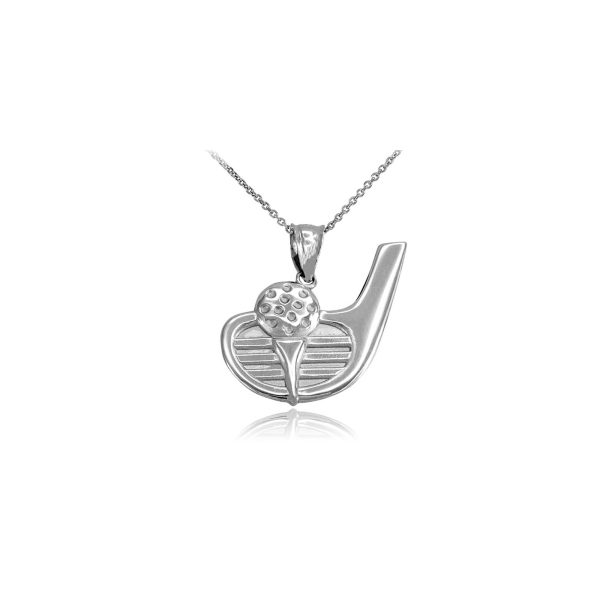 Men's Golf Club Charm Pendant Necklace in 9ct White Gold