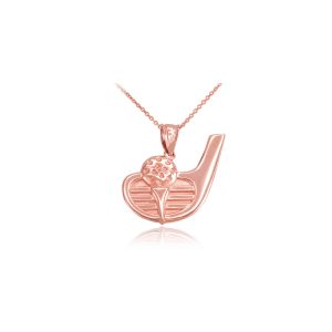 Men's Golf Club Charm Pendant Necklace in 9ct Rose Gold