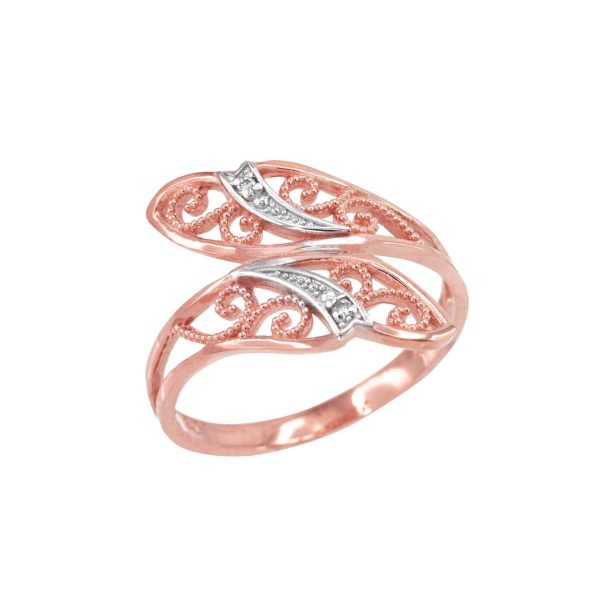 Decorative Filigree Leaf Wrap Ring in 9ct Rose Gold