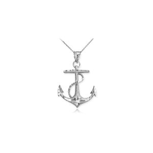 Anchor Pendant Necklace in 9ct White Gold