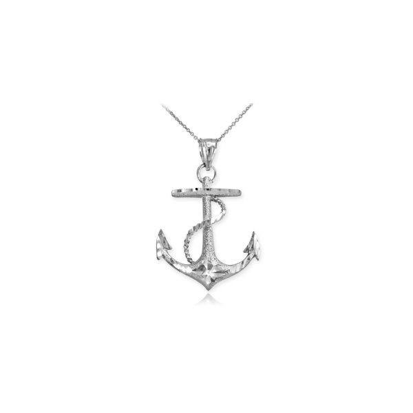 Anchor Pendant Necklace in 9ct White Gold