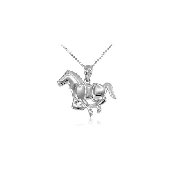 Cantering Horse Pendant Necklace in 9ct White Gold