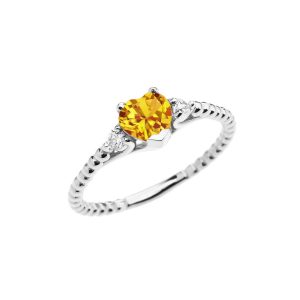 Citrine & White Topaz Heart Beaded Band Gemstone Ring in 9ct White Gold