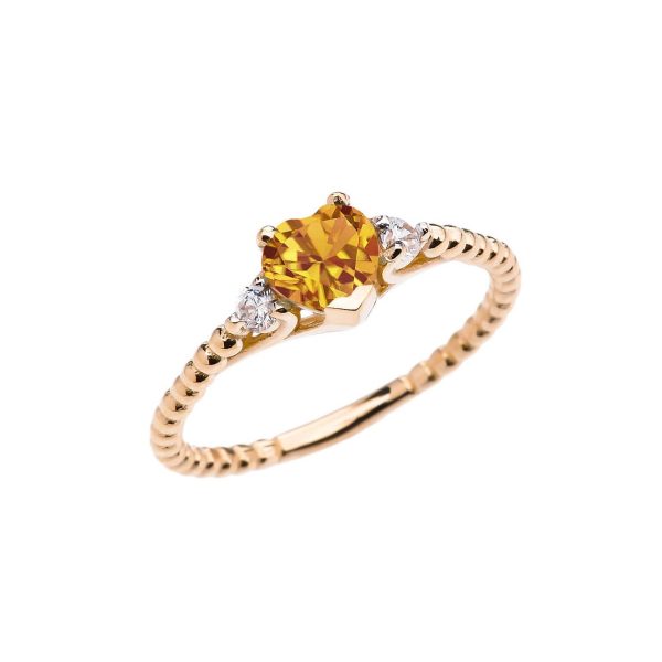 Citrine & White Topaz Heart Beaded Band Gemstone Ring in 9ct Gold