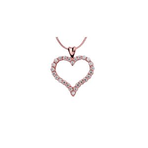 Diamond Curved Embellished Open Heart Pendant Necklace in 9ct Rose Gold