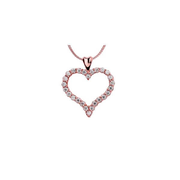 Diamond Curved Embellished Open Heart Pendant Necklace in 9ct Rose Gold