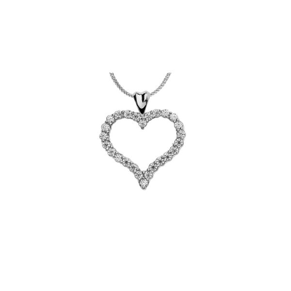 Diamond Curved Embellished Open Heart Pendant Necklace in 9ct White Gold