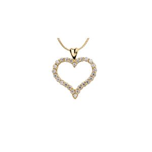 Diamond Curved Embellished Open Heart Pendant Necklace in 9ct Gold