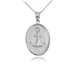 Anchor Coin Pendant Necklace in 9ct White Gold